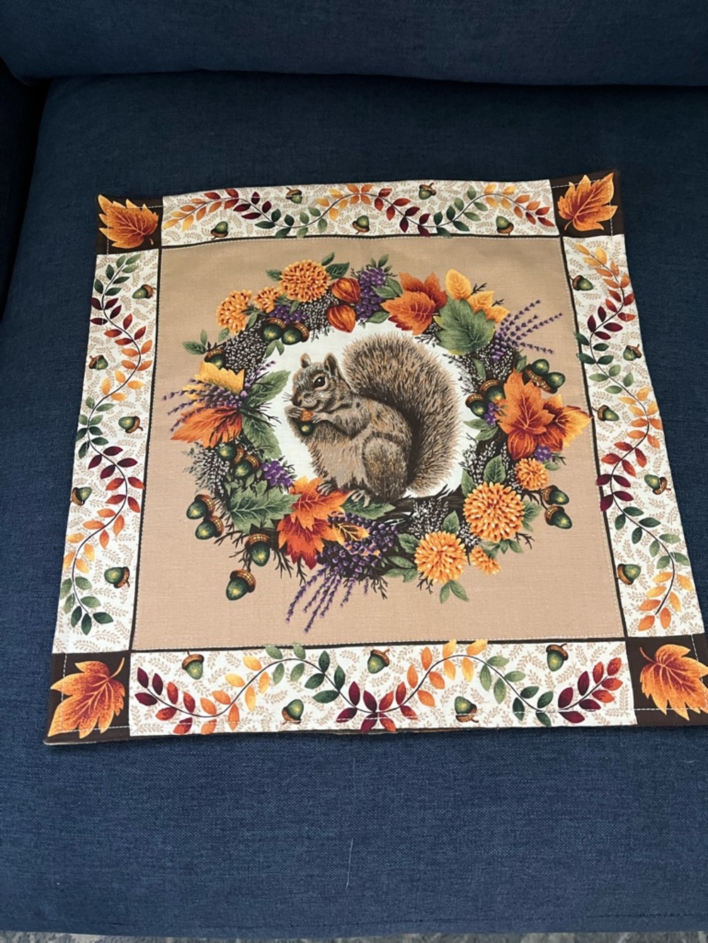 Reversible Autumn Squirrel Fall Decorative fabric panel